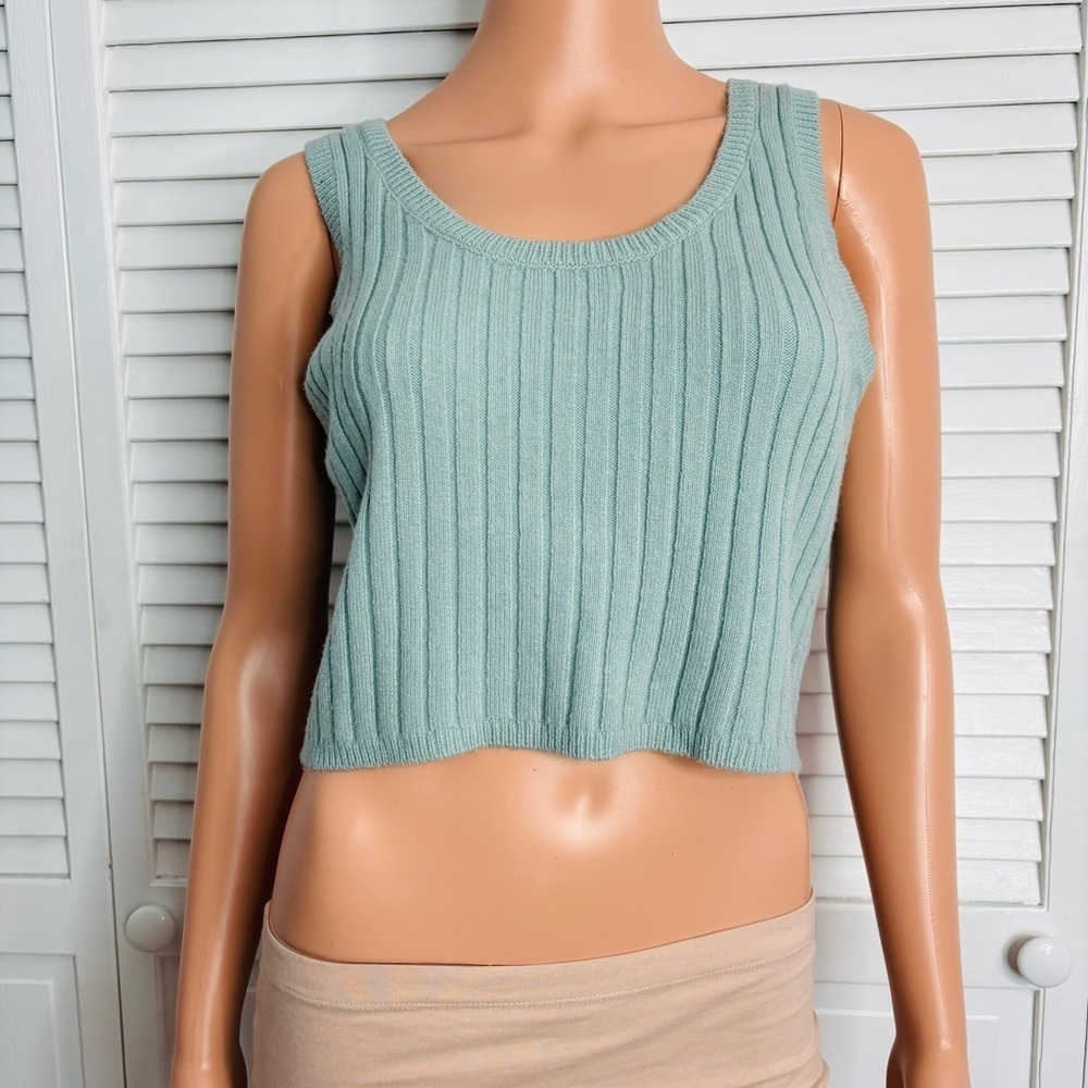 525 AMERICA Born In Brooklyn Aqua Knit Crop Top Size Medium